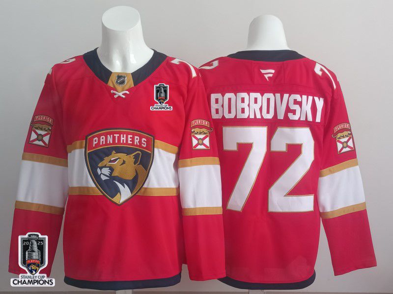 Men 2025 Florida Panthers #72 Bobrovsky Red Fanatics Home Premium NHL Jersey style 2